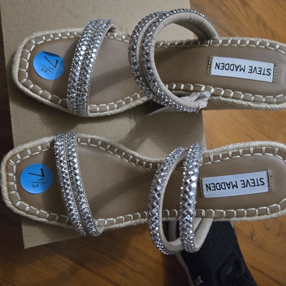 Steve Madden Silver and Tan Embellished Sandals